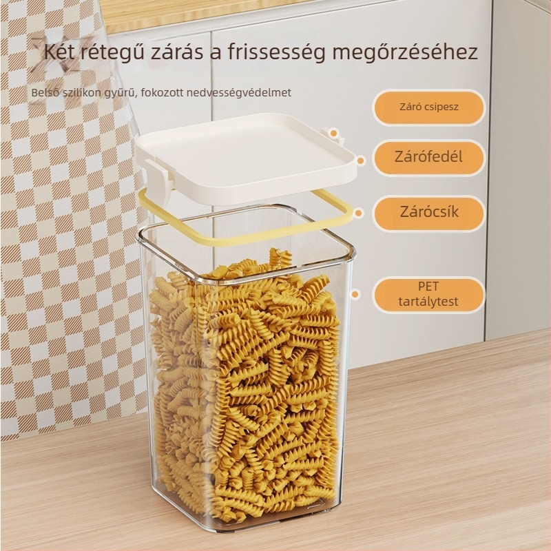 Seal PET élelmiszertároló edény átlátszó fedéllel, négyszögletes forma, 800–1000 ml kapacitás, gabonák és nassolnivalók számára