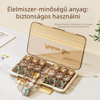 Ofl8820 hordozható gyógyszeres doboz, PP+ABS műanyag, zárt fedél rekeszzekkel, felosztott kialakítás, hajtható fedél