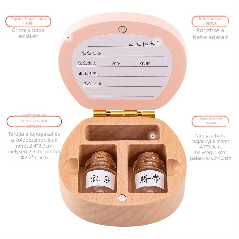 Fa emlékdoboz a babafogak és a haj tárolására