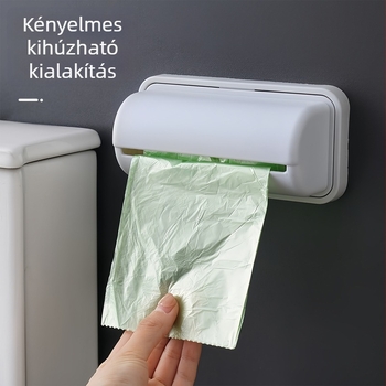 Műanyag falra szerelhető szemeteszsák-tároló, fúrás nélkül, fedéllel, 1 L kapacitás