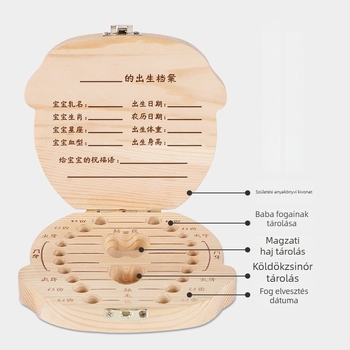 Gyerekeknek készült fa fogtároló doboz – tejfogak emlékgyűjtemény, 4–6 éveseknek, fa játék 14 éves kor alatt