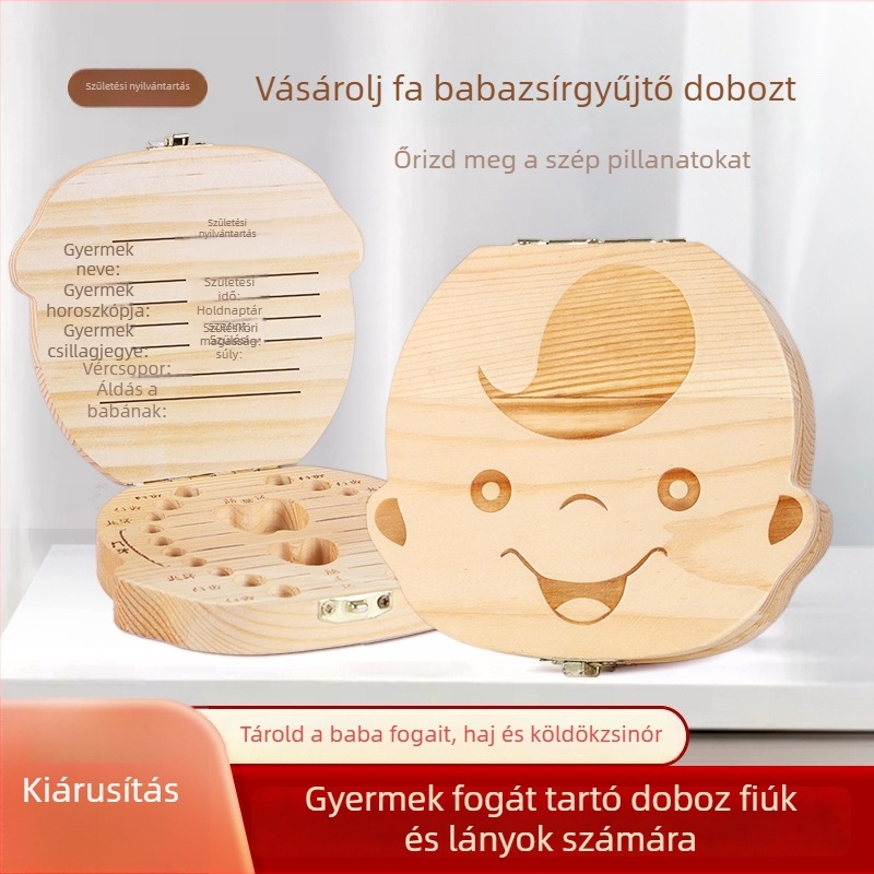 Gyerekeknek készült fa fogtároló doboz – tejfogak emlékgyűjtemény, 4–6 éveseknek, fa játék 14 éves kor alatt