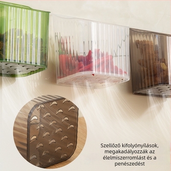 Falra szerelhető konyhai tároló hagyma, gyömbér és fokhagyma számára – műanyag tárolóedény, fúrás nélküli szerelés, modern minimalist dizájn, tömeg 50 g
