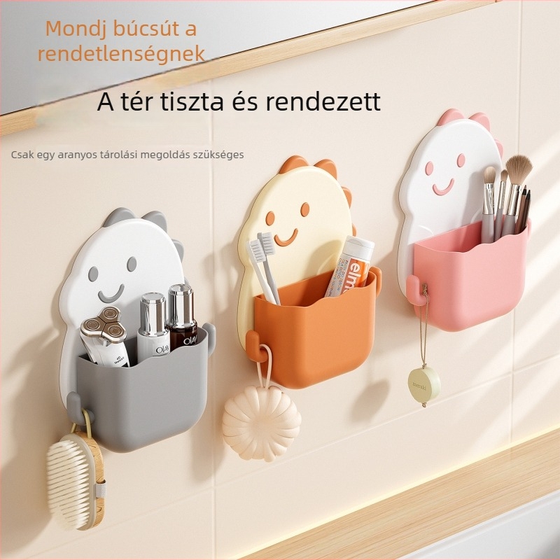 Falra szerelhető fürdőszobai tároló doboz, fedél nélküli, PP anyagú, többfunkciós