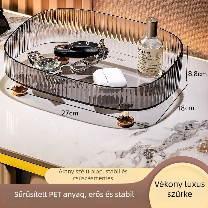 Asztali tároló doboz kozmetikumok és ékszerek számára, PET műanyagból, két rekesz.