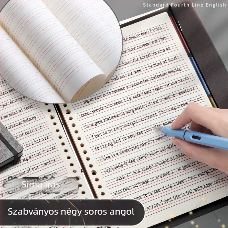 Kitéphető lapokkal ellátott angol nyelvű notesz, csillagos égbolt borítóval, B5/A4 méret, diákoknak, négy vonal, három négyzetrács