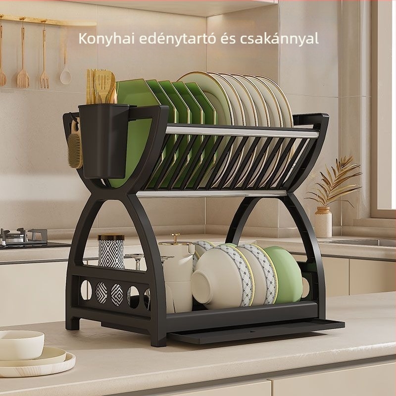 Műanyag edényrendező állvány – konyhai szárítók és edények rendezője; Anyag: Műanyag; Kategória: Edény- és evőeszköz-rendező; Stílus: Egyéb