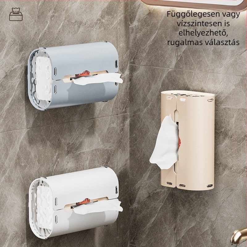 Falra szerelhető szívókorongos zsebkendő tartó – műanyag, multifunkcionális tároló fürdőszobába, konyhába és autóba, lehúzható papírzsebkendőkhöz