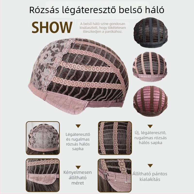 Női paróka, vízhullámú bob fazon, teljes sapka, anti-aging stílus, Halloween