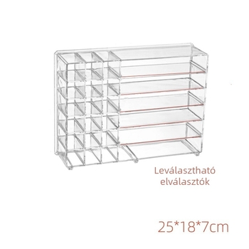 Asztali sminktartó elválasztókkal, PS anyag, 1 L kapacitás, több rekesz a kozmetikumok és a kábelek számára