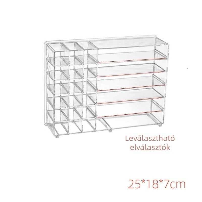 Asztali sminktartó elválasztókkal, PS anyag, 1 L kapacitás, több rekesz a kozmetikumok és a kábelek számára