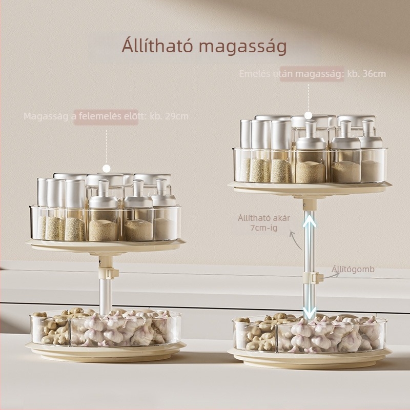 Forgó, többfunkciós asztali fűszerrács — forgatható konyhai tároló, műanyag