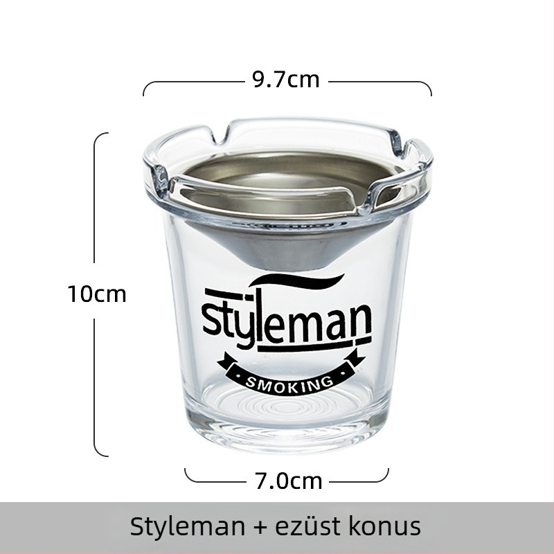 Üvegből készült hamutál, tölcsér alakú, megakadályozza a hamu szóródását és a füst szagát, beépített tárolórekesszel