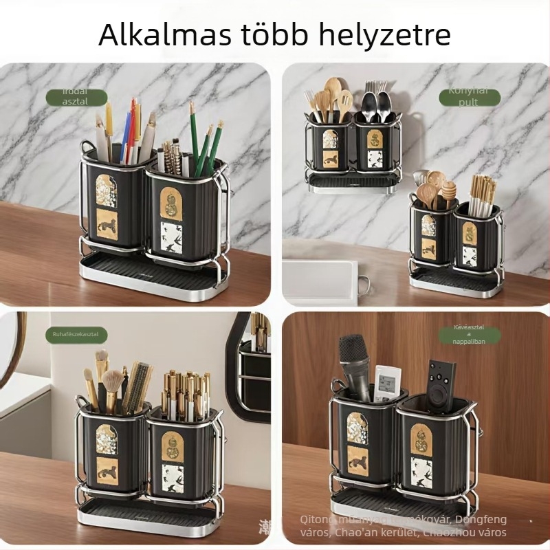 Konyhai pálcák tartója, vízlevezetés és penészálló, új kínai stílusú, műanyag, falra szerelhető