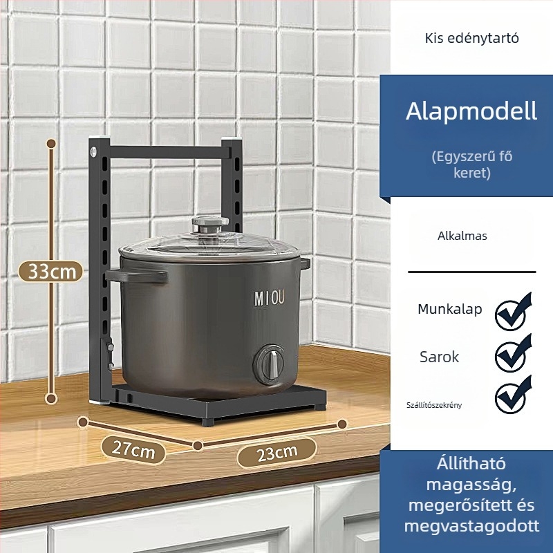Konyhai edények tároló polc, többszintes, állítható rétegekkel, szénacélból, többfunkciós, modern minimalista stílus