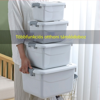 Műanyag tároló doboz felnyíló fedéllel, porálló, 10–20 L, ruhák, játékok, fehérnemű és zoknik számára hálószobában