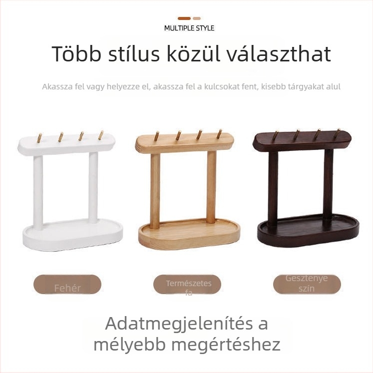 Fából készült asztali kulcstartó és ékszer rendező — skandináv stílus, multifunkcionális, egy szintű kialakítás