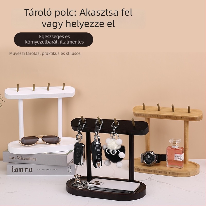 Fából készült asztali kulcstartó és ékszer rendező — skandináv stílus, multifunkcionális, egy szintű kialakítás