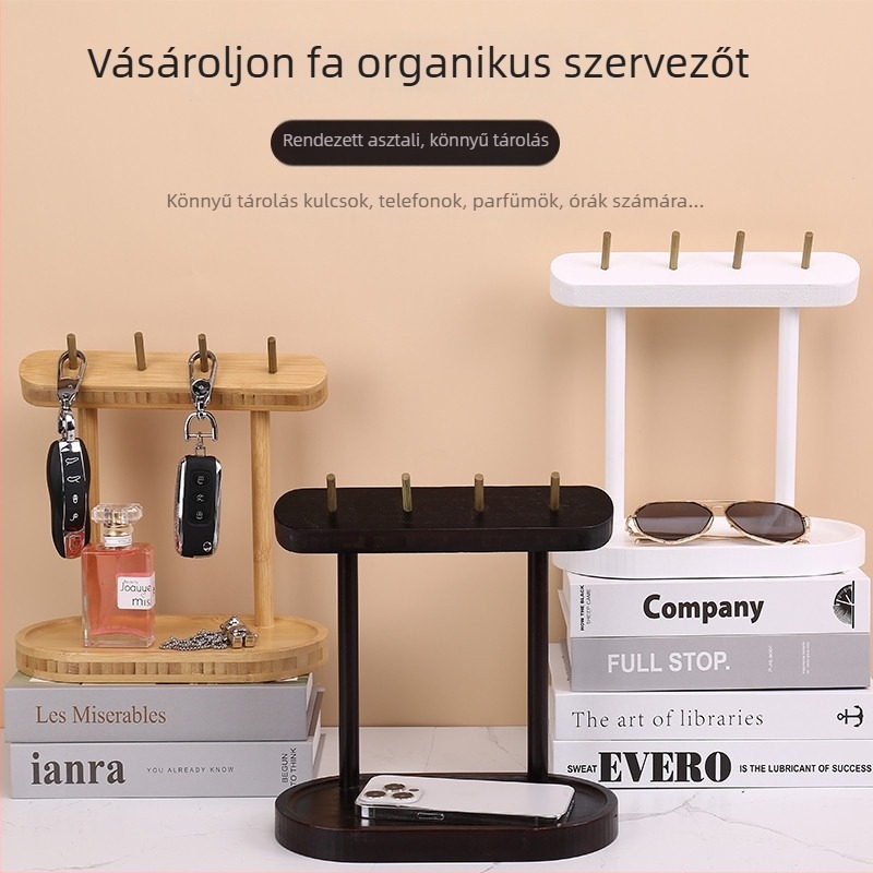 Fából készült asztali kulcstartó és ékszer rendező — skandináv stílus, multifunkcionális, egy szintű kialakítás