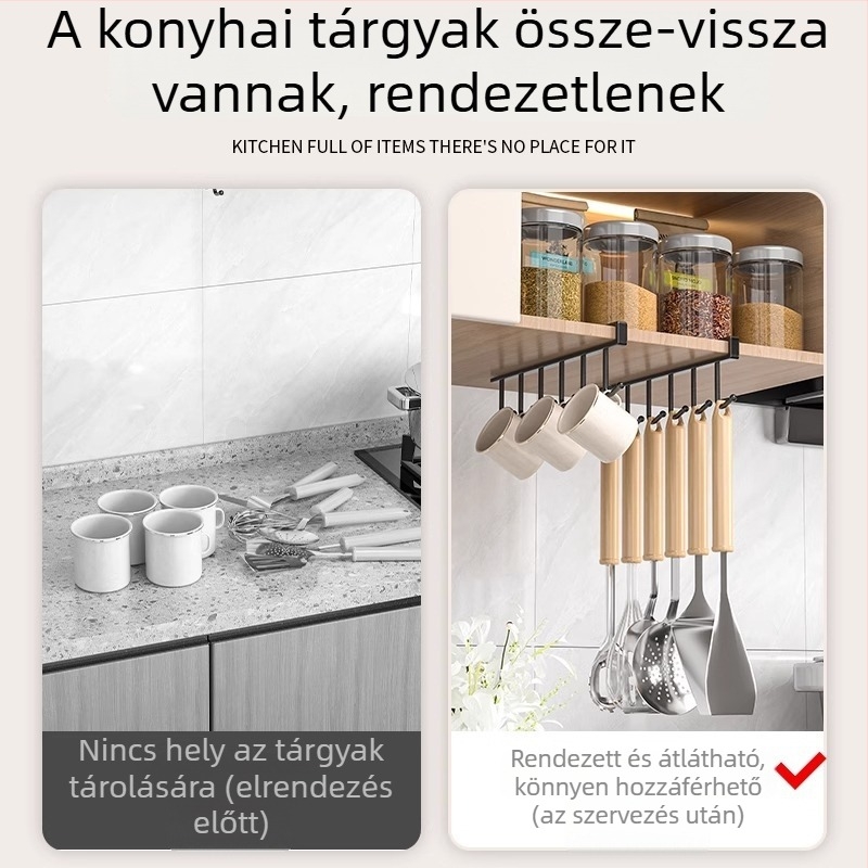Rozsdamentes acél konyhai tárolópolc horoggal rögzíthető, 1 szint, a szekrény alatt, többfunkciós