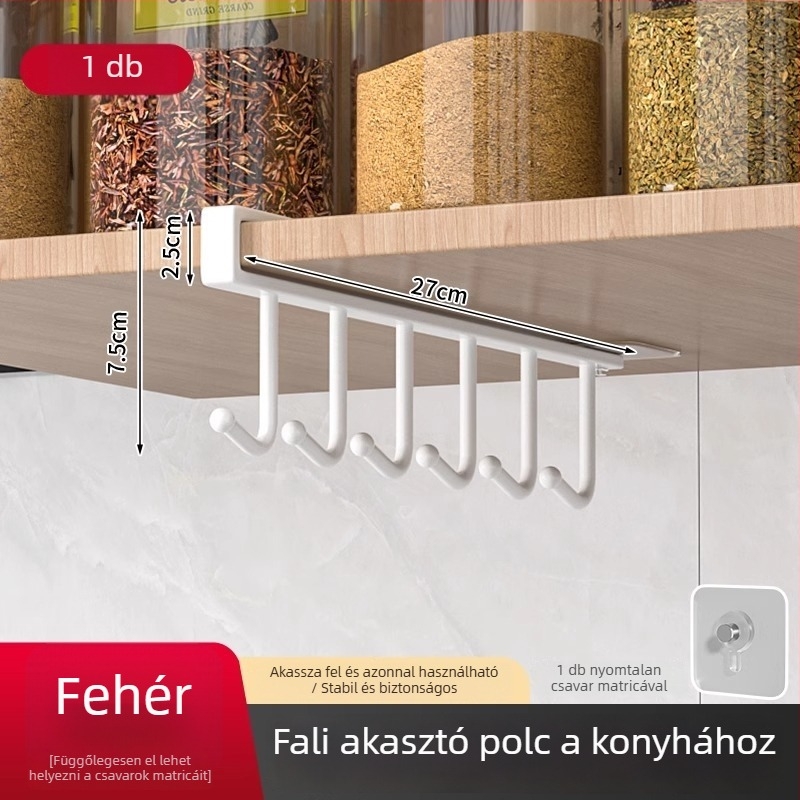 Rozsdamentes acél konyhai tárolópolc horoggal rögzíthető, 1 szint, a szekrény alatt, többfunkciós