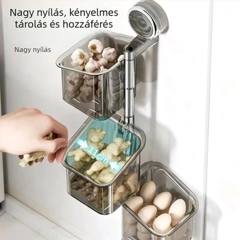 Fali, lyukasztás nélküli, forgó tároló vákuumos rögzítéssel, hagyma, gyömbér, fokhagyma és fürdőszobai kozmetikumok számára