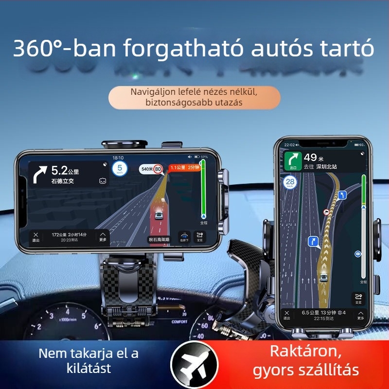 Új autótelefon-tartó a műszerfalra, forgatható és összecsukható, navigációhoz egy érintéses zár