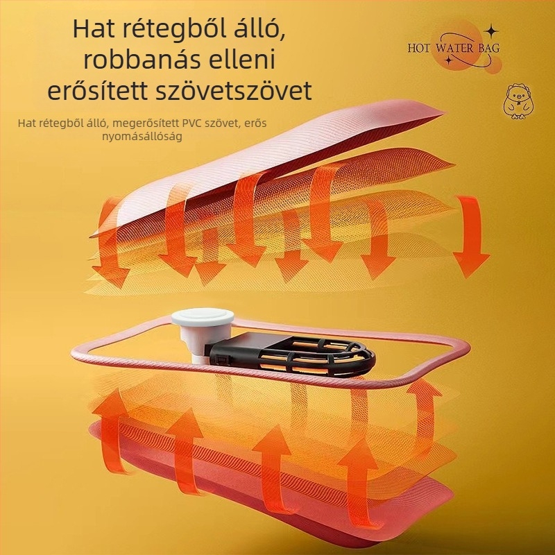 USB-üzemeltetésű vízzel feltöltött forróvíztasak a has és a lábak melegítésére, rajzfilmszerű velúr papucs szilikon talppal