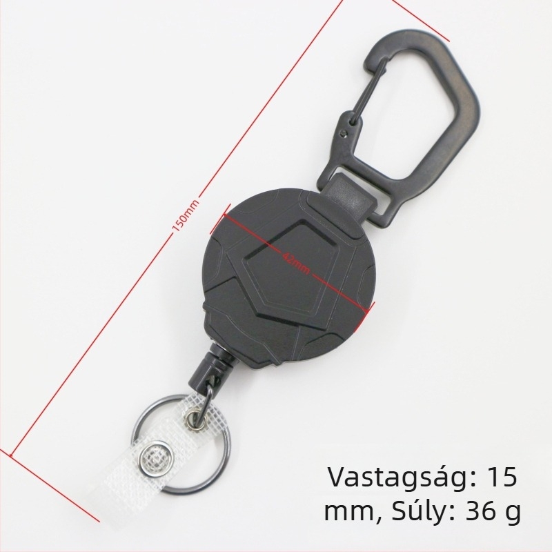 Teleszkópos kulcstartó könnyen húzható csattal, ABS, kinyújtható akár 60 cm, szélesség 4,5–5,5 cm, teherbírás 4,2 kg, új megjelenés
