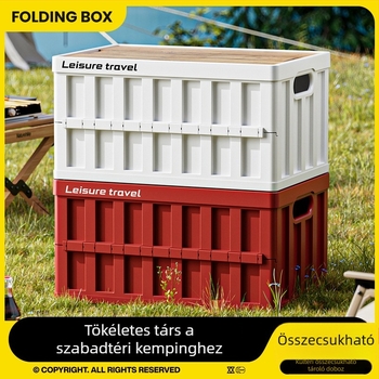 Összecsukható autócsomagtartó tároló doboz, fa fedővel, 20–30 liter kapacitás, műanyag test (PP), hordozható, többfunkciós