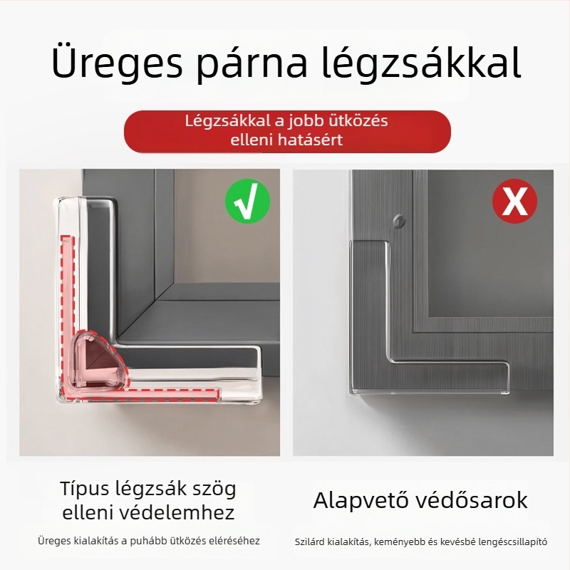 Gyerekeknek szánt ablak sarokvédő – derékszögű, ütközésgátló légzsákkal, átlátszó