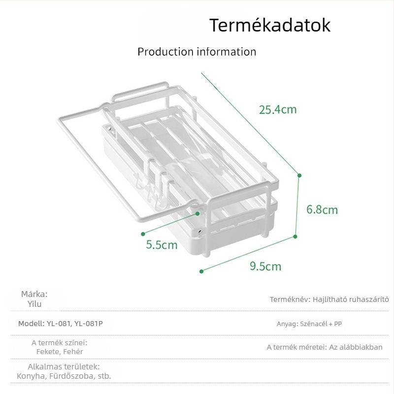 Fúrás nélküli falra szerelhető konyhai tároló vasdrót kerettel, rongyok és mosogató alatti lefolyó kosár tárolására