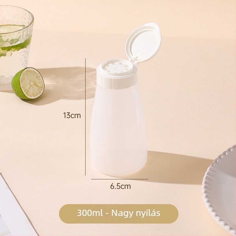 Műanyag fűszertartó üveg nagy lyukú szezámszóróval, zárható, otthoni és kereskedelmi konyhához