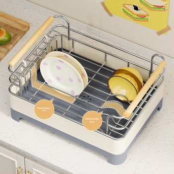 Konyhapult melletti edény-szárító állvány – 304 rozsdamentes acél + PP, Modern Minimalista Stílus