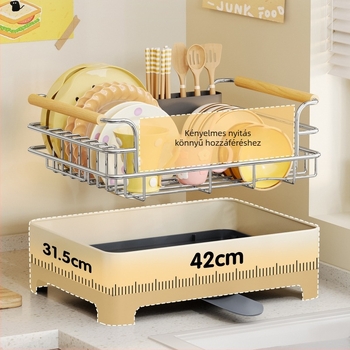 Konyhapult melletti edény-szárító állvány – 304 rozsdamentes acél + PP, Modern Minimalista Stílus