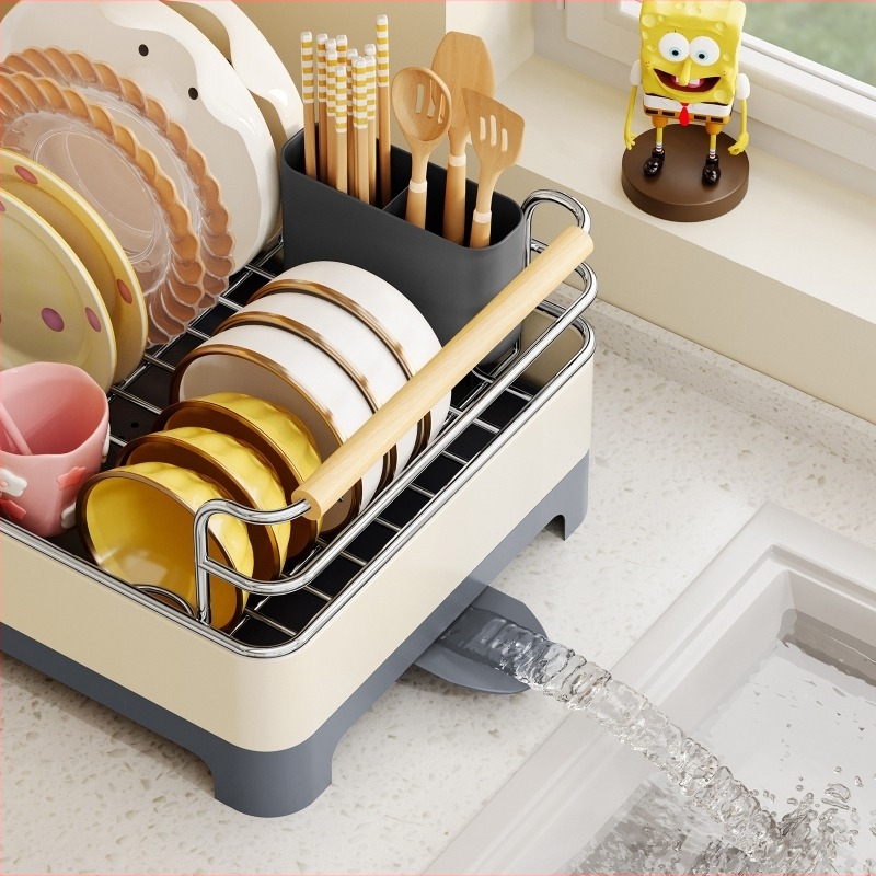 Konyhapult melletti edény-szárító állvány – 304 rozsdamentes acél + PP, Modern Minimalista Stílus