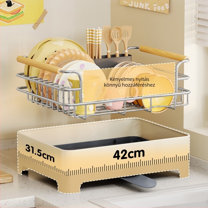 Konyhapult melletti edény-szárító állvány – 304 rozsdamentes acél + PP, Modern Minimalista Stílus
