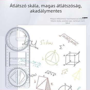 Többcélú rajzvonalzó forgó sablonnal, fém alapanyagból, diákok számára