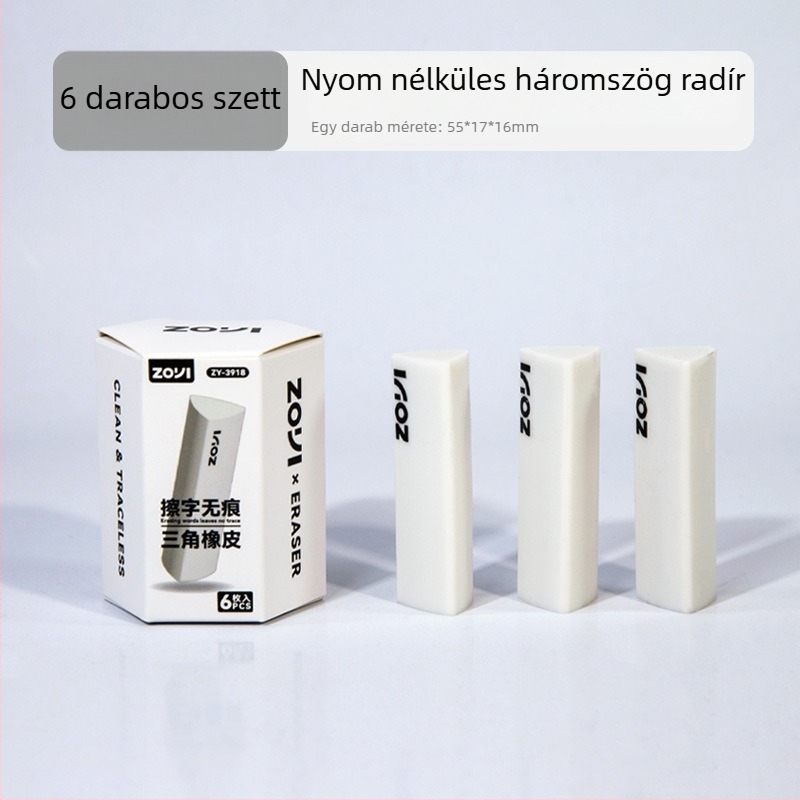 Háromszög alakú radír rajzhoz és vizsgákhoz, szöszmentes, rendkívül tiszta, Zhuoyi márka, modell ZY-3918, logónyomtatás elérhető, testreszabható