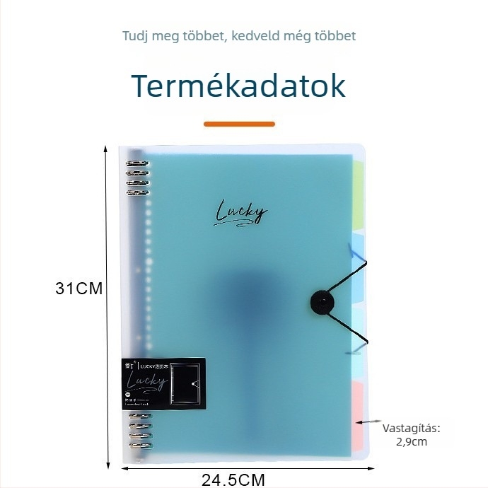 8-lyukú mappa kivehető oldalakkal, modell B5, PP belső lapok, logó nyomtatás elérhető