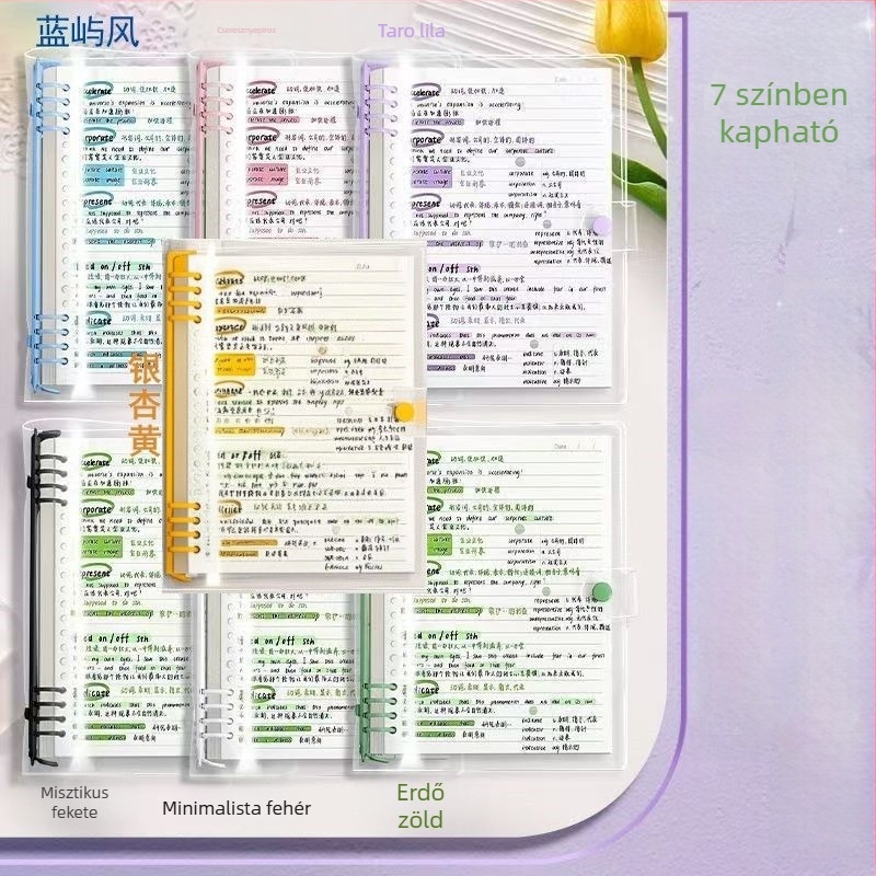 A5-ös méretű puha borítású notesz, átlátszó bőrhatású kivitel, egyszerű diákoknak, levehető oldalakkal