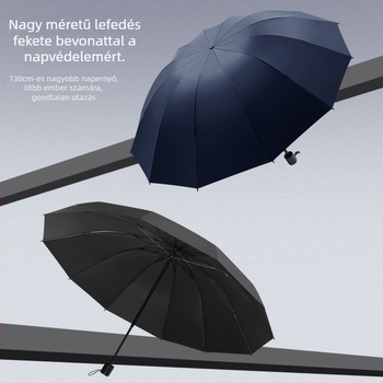 Kézi nyitású, összecsukható esernyő 12 acél bordával, UPF 40+ védelem, kettős használat napra és esőre, logó nyomtatás