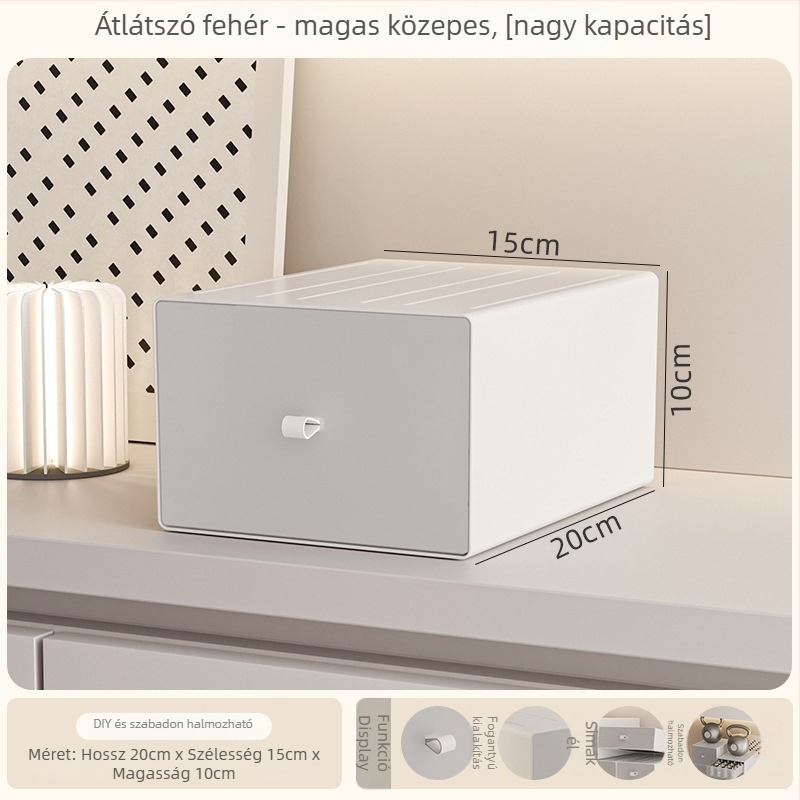 PS műanyag asztali tárolóedény, modell 8875, fogantyúval, egymásra helyezhető, húzónyitású
