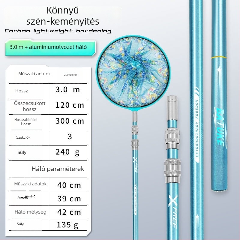 Teleszkópos szénszálas halászhálóbot