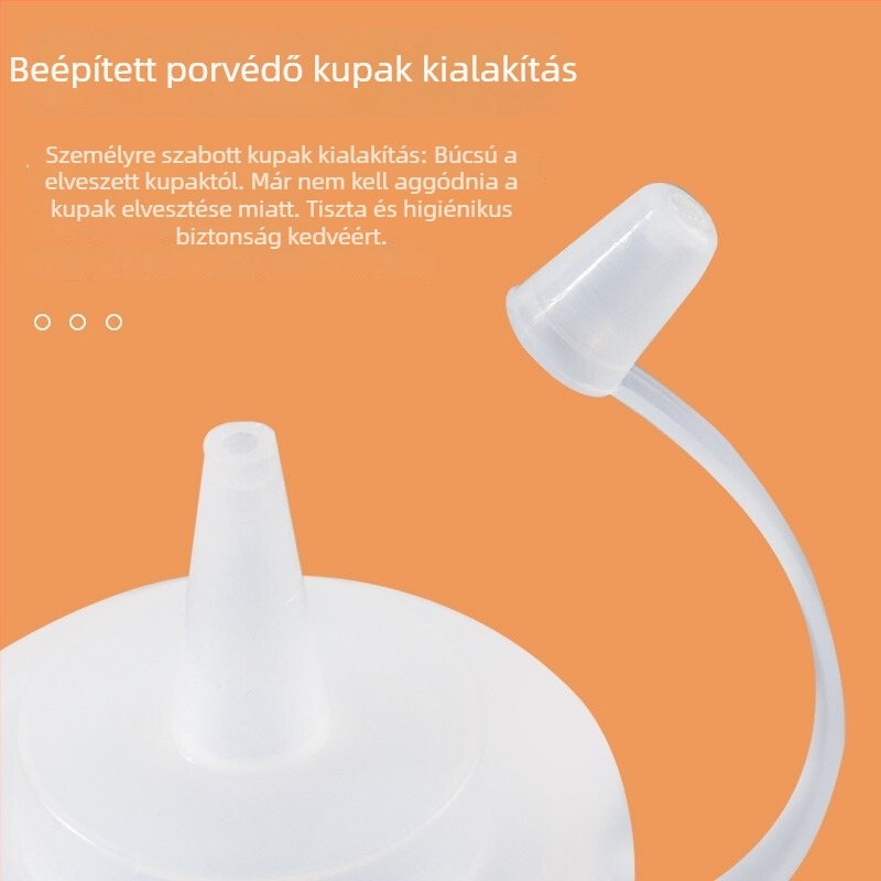 Műanyag konyhai nyomóflaska fedővel és mérőskálával ketchuphez, salátaöntethez és lekvárhoz