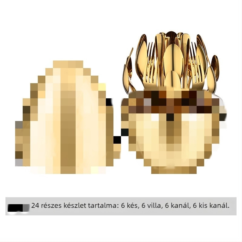 Ruibo 410 rozsdamentes acélból készült, 24 darabos evőeszköz-készlet (kés, villa, kanál és evőpálcika), ajándékdobozban, tükörfényes felület, testreszabható