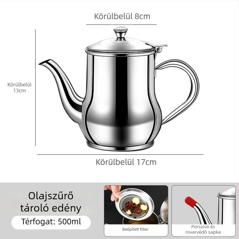 Rozsdamentes acél olajtartály szűrővel, csöpögésmentes, öntéshez és ízesítéshez