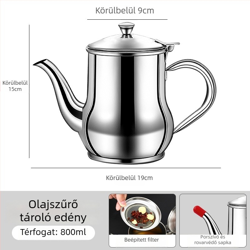 Rozsdamentes acél olajtartály szűrővel, csöpögésmentes, öntéshez és ízesítéshez