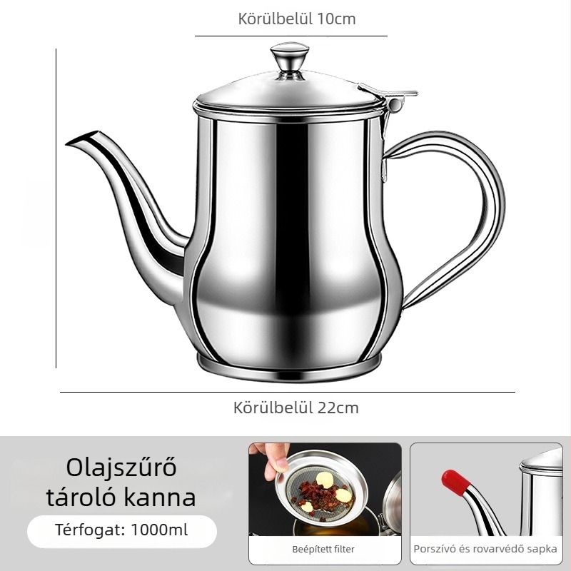 Rozsdamentes acél olajtartály szűrővel, csöpögésmentes, öntéshez és ízesítéshez