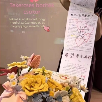 DIY készlet borítékból készült virágcsokorhoz, csavarodó pálcákkal, 1 m hosszú kézzel írt szerelmes levél tekercs, ajándék a barátnőnek.